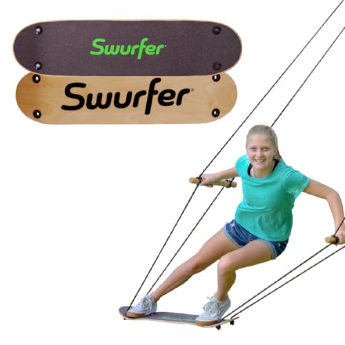 Swurfer Stand Up TreeSkate Outdoor Swing Tree Swing for Kids with Adjustable Handles Kids Outdoor Play Equipment Durable Weatherproof Easy Installation Holds Up to 200 lbs Ages 6 Natural - Image 1