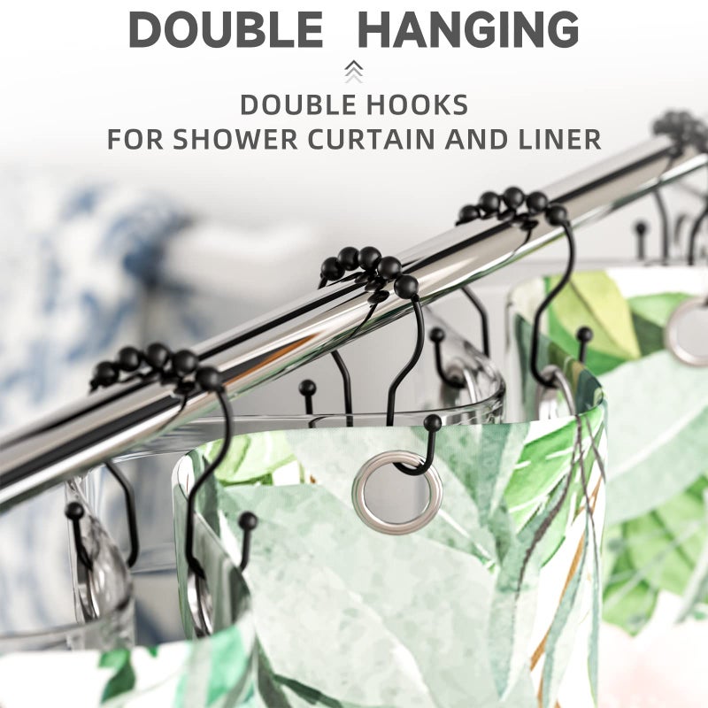 Bathway Shower Curtain Hooks Shower Curtain Rings Black Shower Curtain Hooks RustProof Smooth Metal Double Shower Curtain Hooks, Shower Hooks for Shower Curtain Liner Bathroom Shower Rod Hook - Image 5