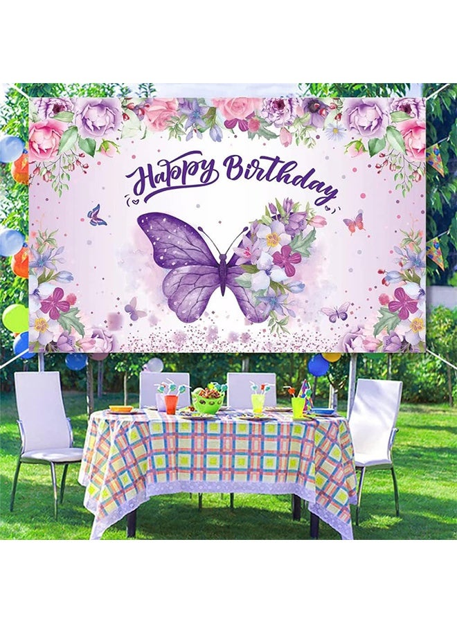 ليمون خلفية عيد ميلاد سعيد على شكل فراشة، لافتة زينة بنفسجية للبنات والنساء، خلفية زهرية لحفلات استقبال المولود، ديكورات جنية، لوازم حفلات الربيع. - Image 5