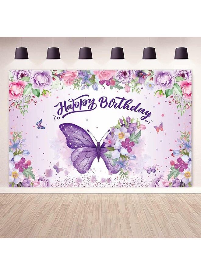 ليمون خلفية عيد ميلاد سعيد على شكل فراشة، لافتة زينة بنفسجية للبنات والنساء، خلفية زهرية لحفلات استقبال المولود، ديكورات جنية، لوازم حفلات الربيع. - Image 1