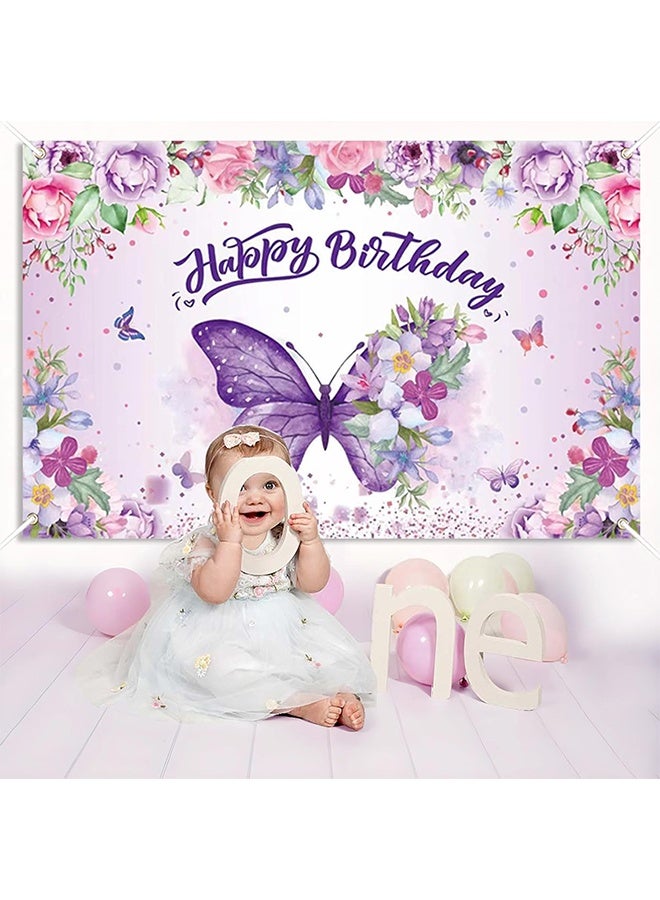 ليمون خلفية عيد ميلاد سعيد على شكل فراشة، لافتة زينة بنفسجية للبنات والنساء، خلفية زهرية لحفلات استقبال المولود، ديكورات جنية، لوازم حفلات الربيع. - Image 4
