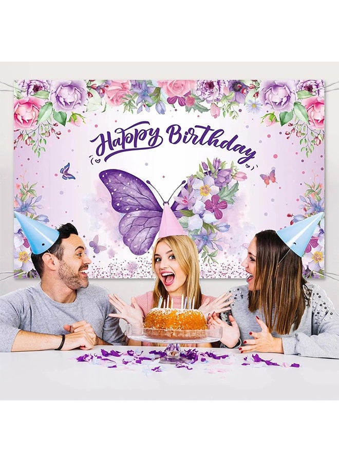 ليمون خلفية عيد ميلاد سعيد على شكل فراشة، لافتة زينة بنفسجية للبنات والنساء، خلفية زهرية لحفلات استقبال المولود، ديكورات جنية، لوازم حفلات الربيع. - Image 3