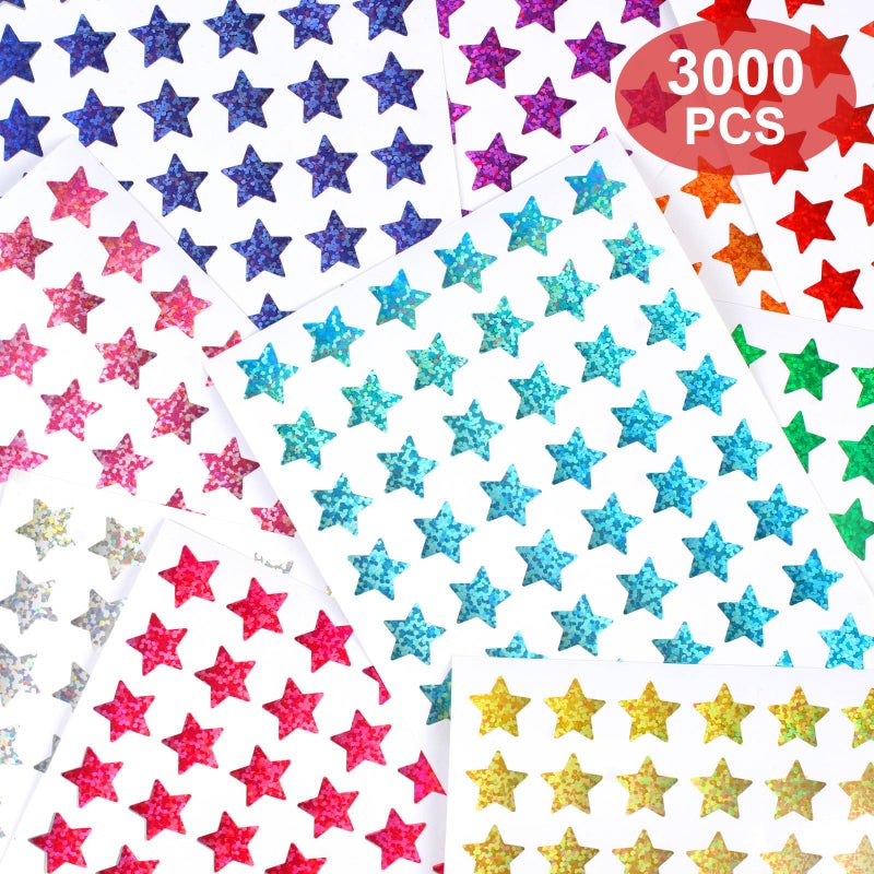 Joyberg 3000 PCS Star Stickers, 0.6" Sparkly Holographic Stickers, Kids Rewards Holographic Colors Sticker, Foil Star Sticker for Behavior Chart, Student Planner, School Classroom Teacher Supplies, DIY - Image 2