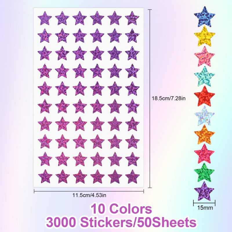 Joyberg 3000 PCS Star Stickers, 0.6" Sparkly Holographic Stickers, Kids Rewards Holographic Colors Sticker, Foil Star Sticker for Behavior Chart, Student Planner, School Classroom Teacher Supplies, DIY - Image 3