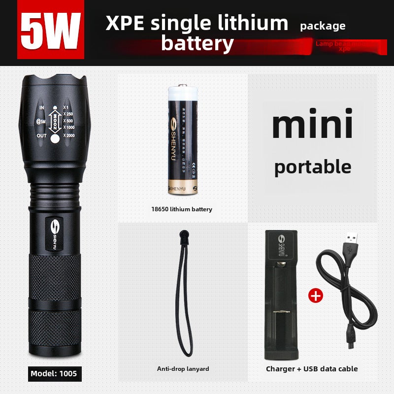 Shenyu Rechargeable Strong Light Led Flashlight Outdoor Ultra-Bright Long-Range Mini Portable Household Aluminum Alloy Durable([Xeon version] 10W 18650 lithium battery, one charge, higher brightness) - Image 1