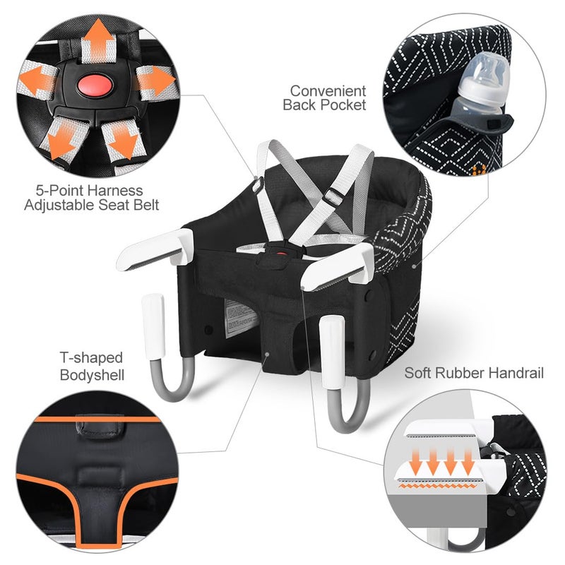 MTWML Portable High Chair for Table,Hook On High Chair That Attaches to Table,Space Saver Clip On Counter Seat for Baby,Easy Clean Baby Feeding Clamp Seat with Carry Bag for Travel(Stripe-Black) - Image 3