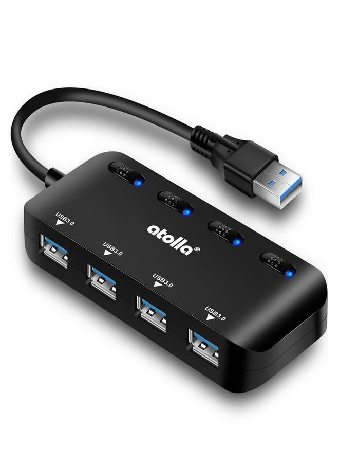 USB 3.0 Hub 4-Port with Individual Switches, Ultra-Slim High-Speed Data Expander, 5Gbps USB Splitter for Laptop, PC, Keyboard, Mouse, Flash Drive - LED Indicators, Plug & Play