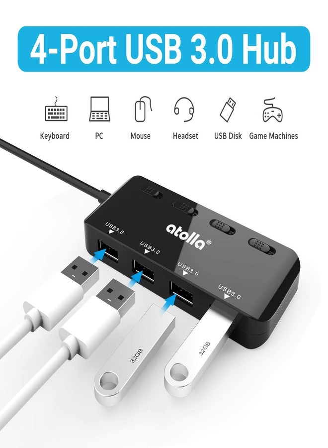 atolla USB 3.0 Hub 4-Port with Individual Switches, Ultra-Slim High-Speed Data Expander, 5Gbps USB Splitter for Laptop, PC, Keyboard, Mouse, Flash Drive - LED Indicators, Plug & Play - Image 3