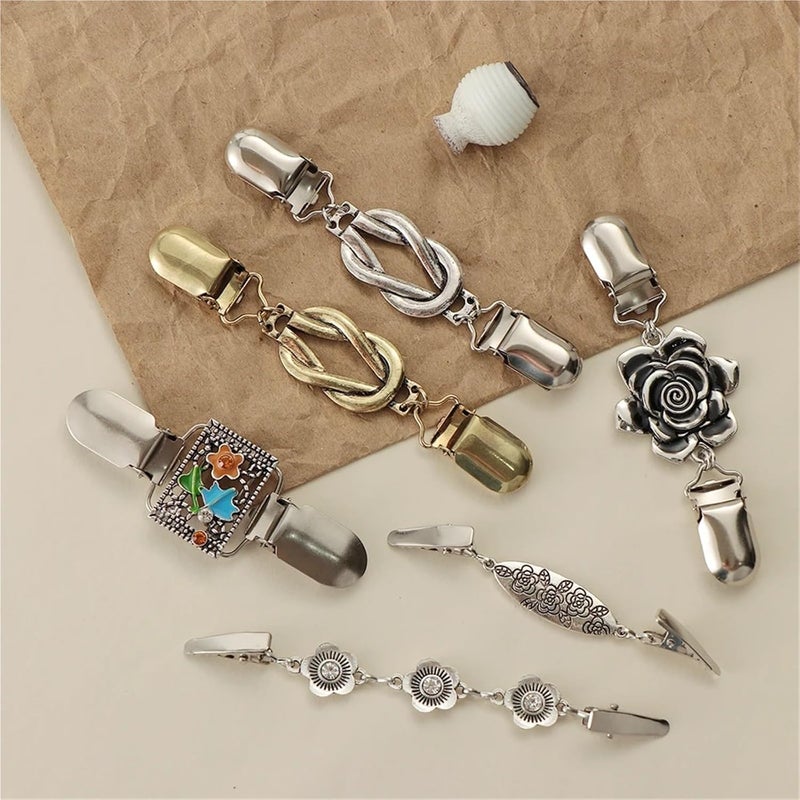 24pcs Retro Women Cardigan Sweater Blouse Shawl Clips Shirt Collar Flower Pattern Duck Clip Clasps Clothing Accessories(E-3) - Image 3