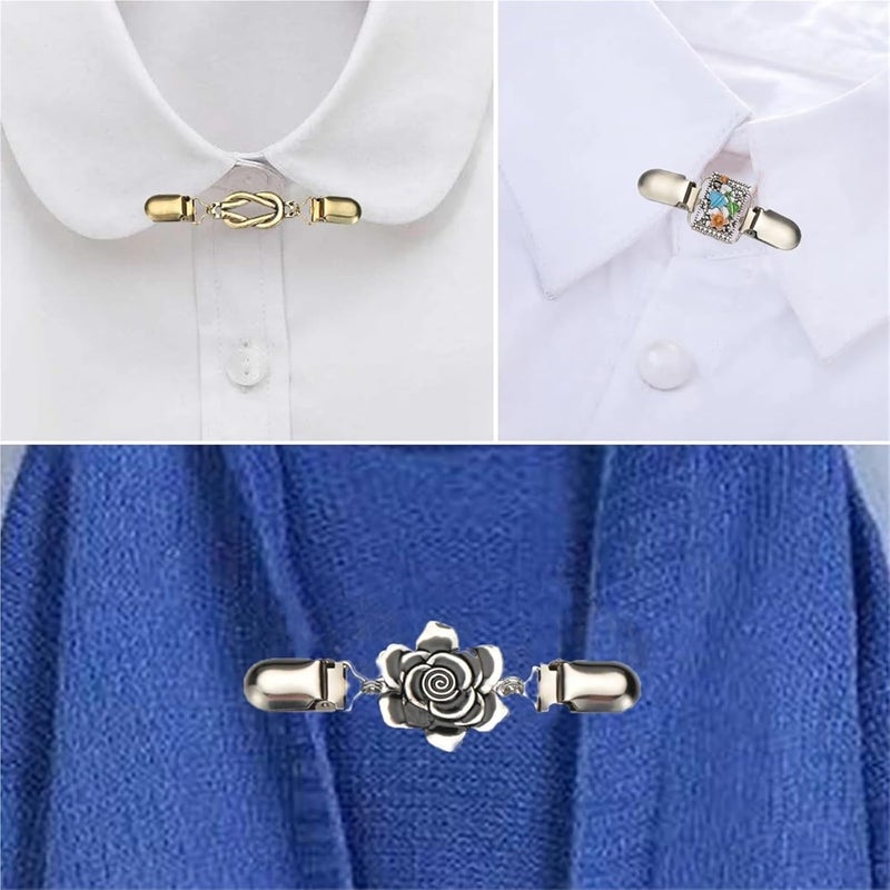 24pcs Retro Women Cardigan Sweater Blouse Shawl Clips Shirt Collar Flower Pattern Duck Clip Clasps Clothing Accessories(E-3) - Image 5