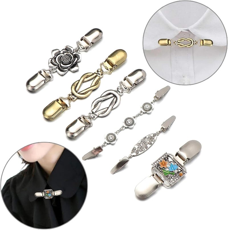 24pcs Retro Women Cardigan Sweater Blouse Shawl Clips Shirt Collar Flower Pattern Duck Clip Clasps Clothing Accessories(E-3) - Image 4