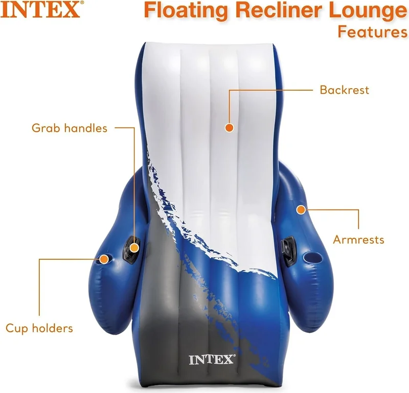 INTEX Lux Inflatable Beach Lounger - Large Lux Beach Bed - Delux Lounge Beach Bed with Handle Cups - Mega Size Pool Bed 180X135 Cm.