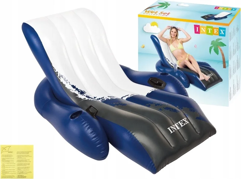 INTEX Lux Inflatable Beach Lounger - Large Lux Beach Bed - Delux Lounge Beach Bed with Handle Cups - Mega Size Pool Bed 180X135 Cm.