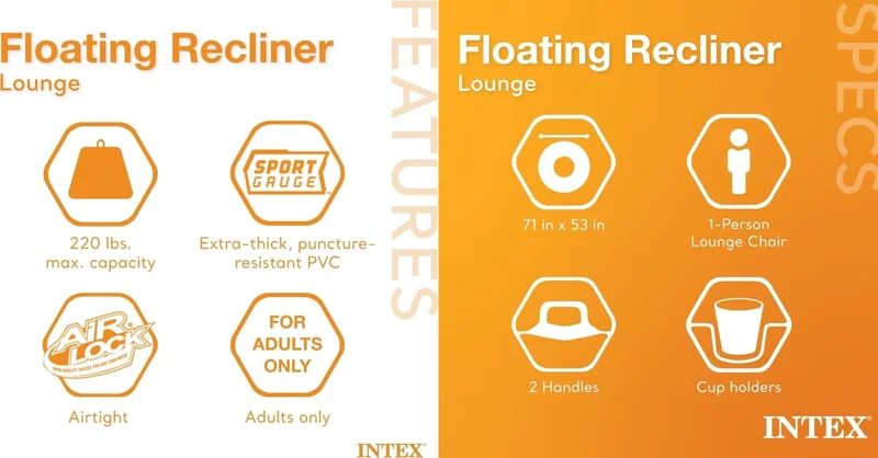 INTEX Lux Inflatable Beach Lounger - Large Lux Beach Bed - Delux Lounge Beach Bed with Handle Cups - Mega Size Pool Bed 180X135 Cm.
