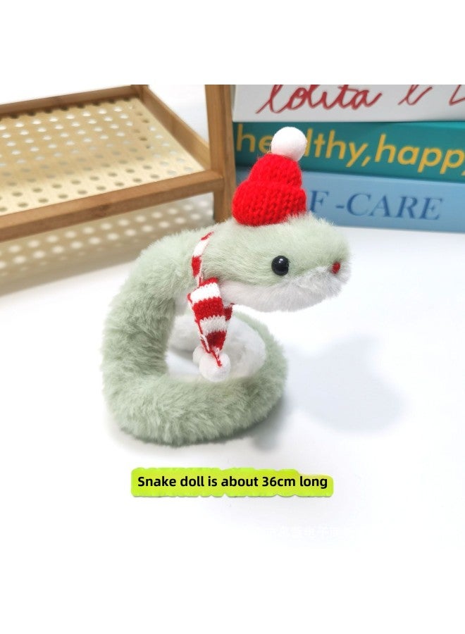 Year Of The Snake Mascot Doll Hat Scarf Snake Doll DIY Decoration Student Small Gift Year Plush Toy-Specifications:Snake (hat + Scarf + Red Mouth)  - Image 1