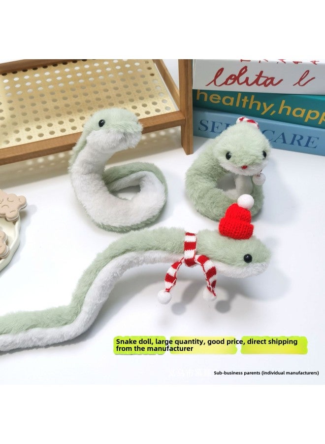 Year Of The Snake Mascot Doll Hat Scarf Snake Doll DIY Decoration Student Small Gift Year Plush Toy-Specifications:Snake (hat + Scarf + Red Mouth)  - Image 2