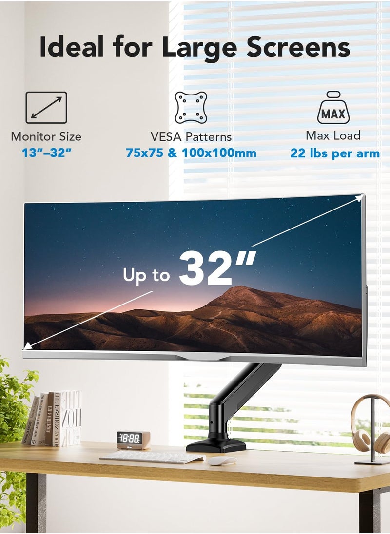 Joshberg Single Monitor Mount for 13″–32″ Screens up to 22 lbs, Height Adjustable Monitor Arm, Home Office Monitor Stand Full Motion  - Image 3