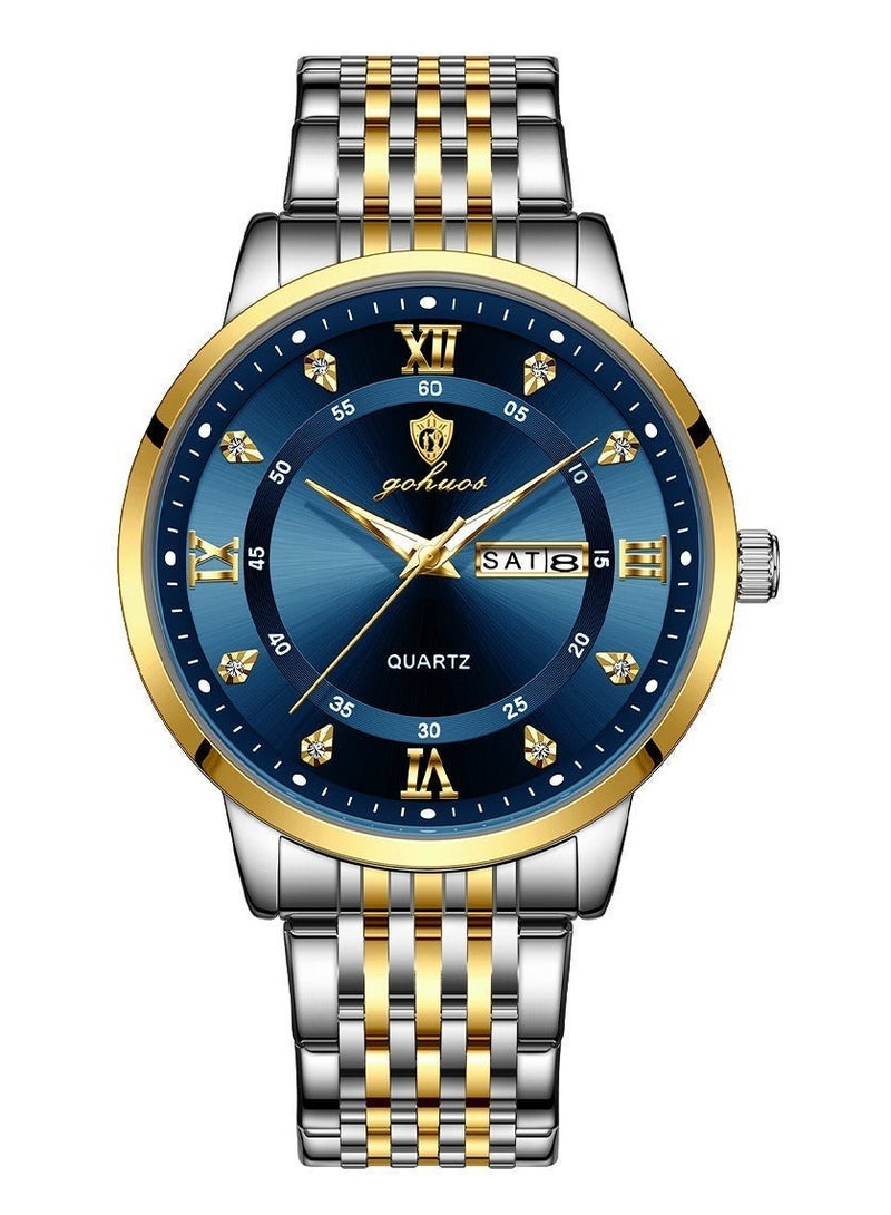 جوهوس Men's Watch, Top Brand Luxury Waterproof Stainless Steel Strap Quartz Luminous Analog Wristwatch with Dual Calendar - 41mm - Gift for Father or Boyfriend - Image 4