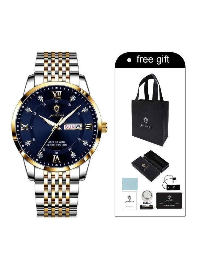 جوهوس Men's Watch, Top Brand Luxury Waterproof Stainless Steel Strap Quartz Luminous Analog Wristwatch with Dual Calendar - 41mm - Gift for Father or Boyfriend - Image 3