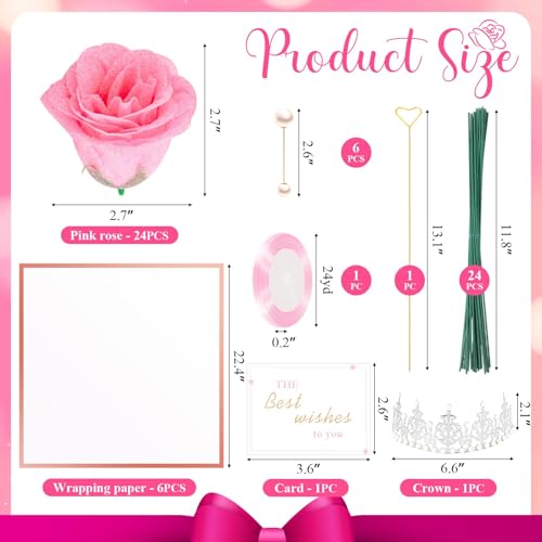 TLY Glitter Roses Bouquet24 Pcs Pink Flower BouquetBirthday Gifts for WomenDIY Artificial Flowers for Mom Grandma Wife Girlfriend Mothers Day Graduation Anniversary Engagement Wedding - Image 3