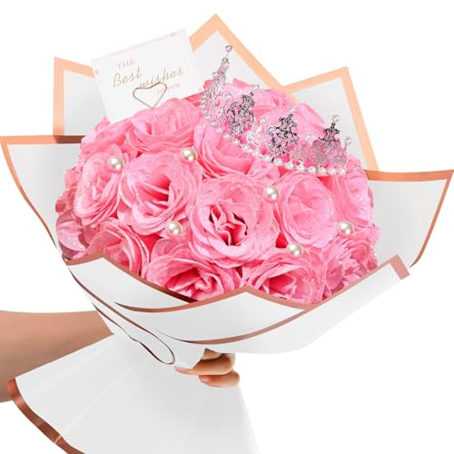 TLY Glitter Roses Bouquet24 Pcs Pink Flower BouquetBirthday Gifts for WomenDIY Artificial Flowers for Mom Grandma Wife Girlfriend Mothers Day Graduation Anniversary Engagement Wedding - Image 1