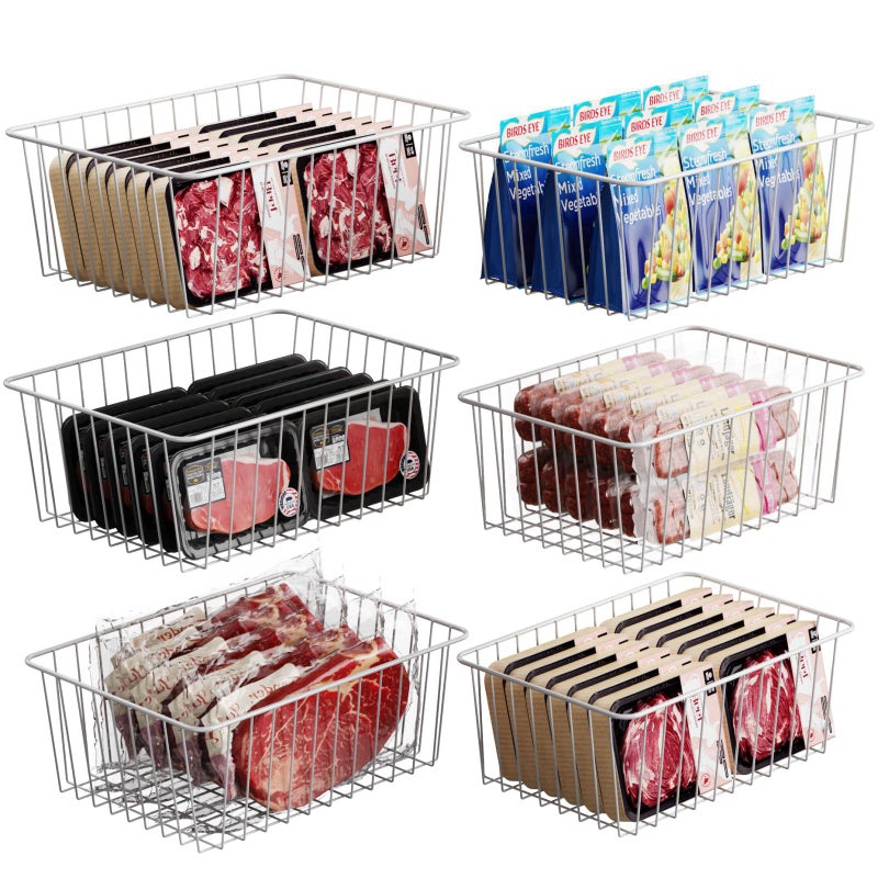 iSPECLE صناديق تنظيم الفريزر iSPECLE 6 عبوة منظمين للفريزر القائم بسعة 16 قدم مكعب توقف سقوط الطعام من الفريزر بسهولة احصل على الطعام تحسين دوران الهواء 3 كبيرة 3 متوسطة بيضاء