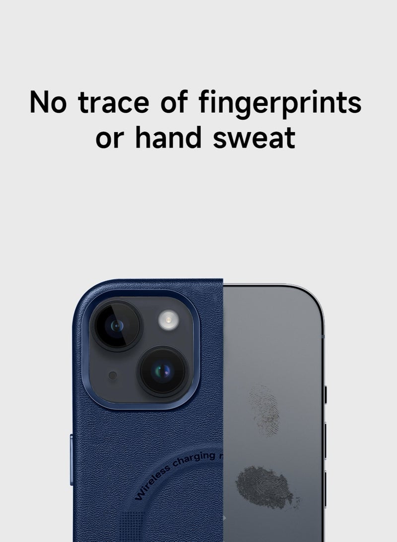 Wtech Leather Magnetic Wireless Charging Case Original MagSafe Shockproof Case Cover For Apple iPhone 15 Plus 2023 Luxury Navy Blue - Image 5