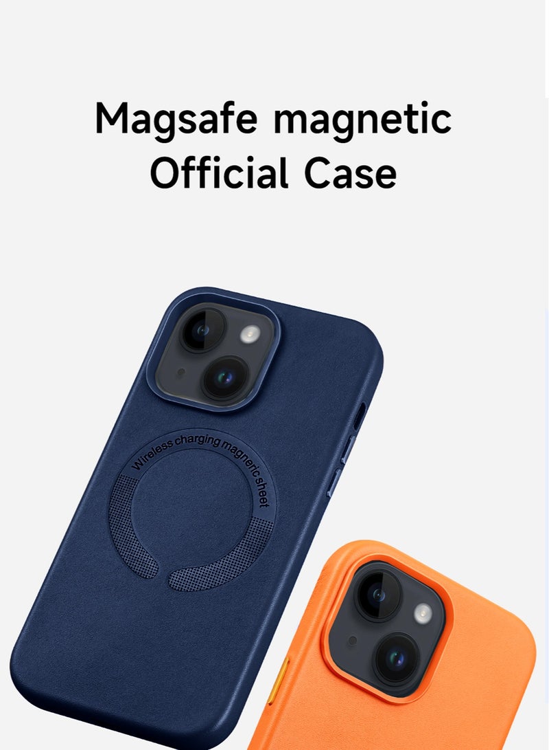 Wtech Leather Magnetic Wireless Charging Case Original MagSafe Shockproof Case Cover For Apple iPhone 15 Plus 2023 Luxury Navy Blue - Image 2