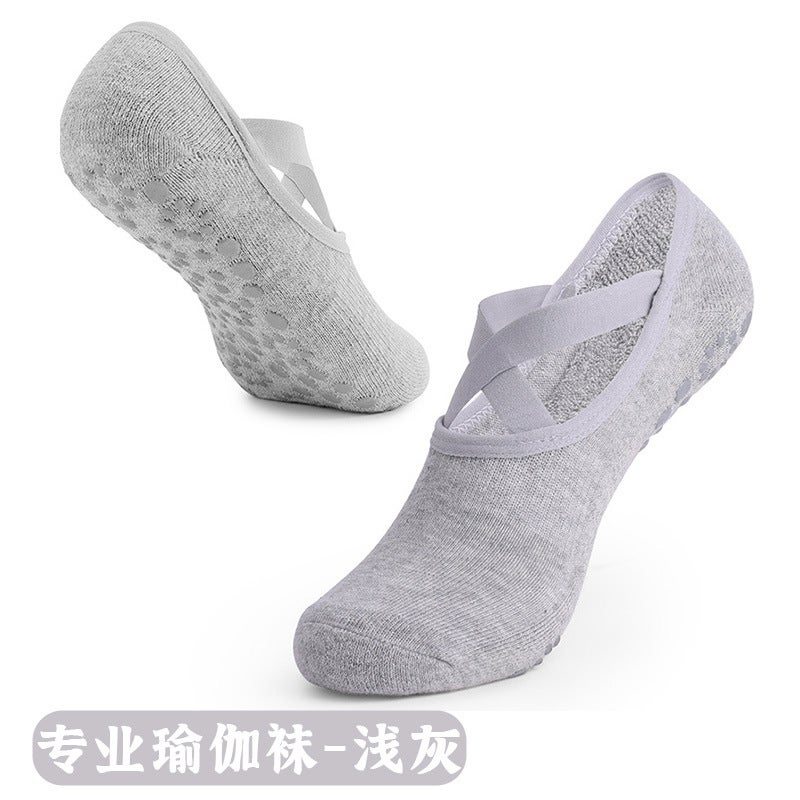 Generic Strap Yoga Socks Non-slip Professional Womens Medium Pilates Socks Short Towel Bottom Fitness Sports Floor Socks 253 light gray [strap classic, professional yoga socks]]