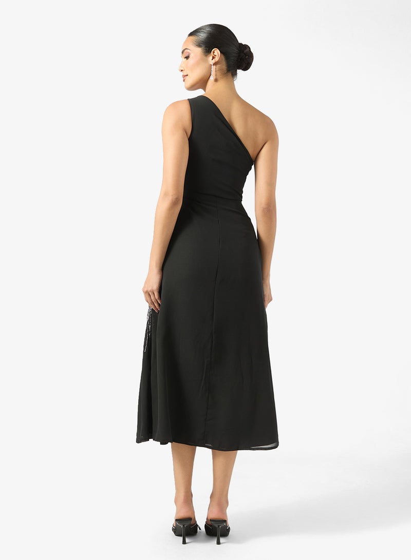 Maya One Shoulder Embellished Midi Dress - Image 2