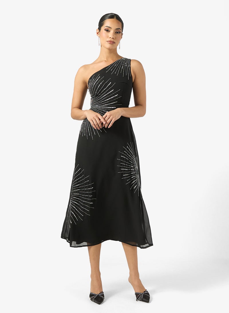 Maya One Shoulder Embellished Midi Dress - Image 1