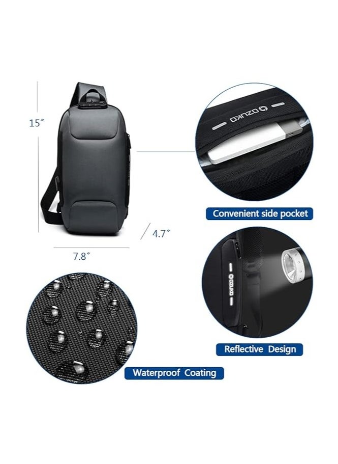 OZUKO Chest Bag, Shoulder Bag,Anti-Theft Sling Bag, Men and Women Shoulder Bags with USB Charging Port Crossover Backpack Daypacks for Travel Hiking Multiple Pockets，Lightweight Casual Daypack  - Image 2