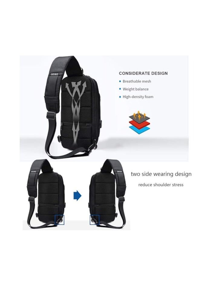 OZUKO Chest Bag, Shoulder Bag,Anti-Theft Sling Bag, Men and Women Shoulder Bags with USB Charging Port Crossover Backpack Daypacks for Travel Hiking Multiple Pockets，Lightweight Casual Daypack  - Image 3