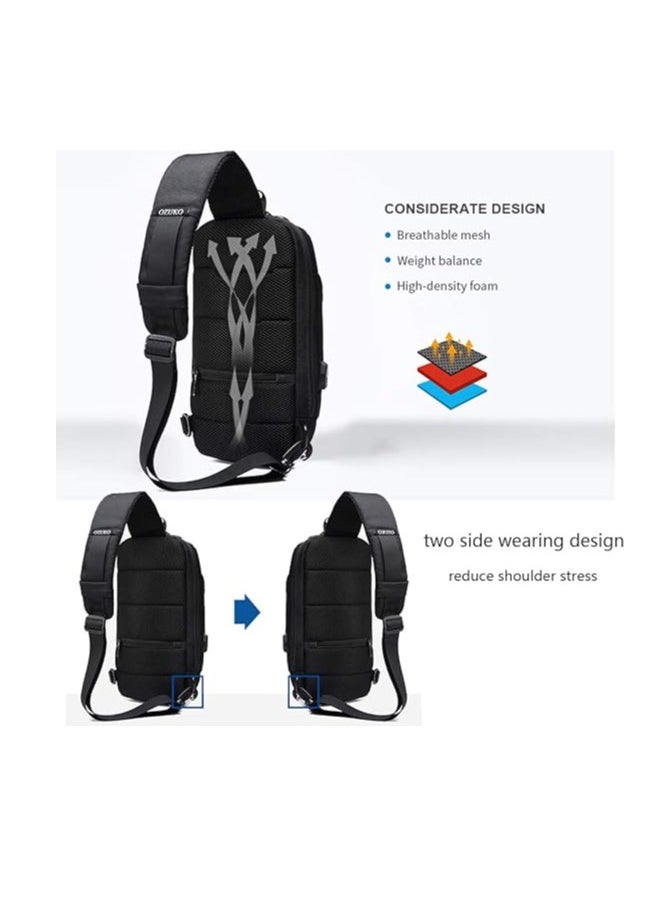 OZUKO Chest Bag, Shoulder Bag,Anti-Theft Sling Bag, Men and Women Shoulder Bags with USB Charging Port Crossover Backpack Daypacks for Travel Hiking Multiple Pockets，Lightweight Casual Daypack  - Image 5