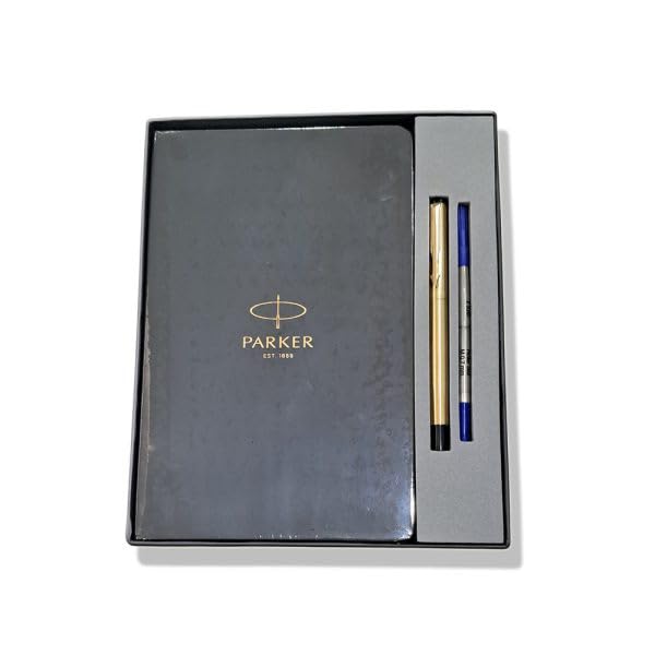 Parker Vector Rose Gold Coated Clip Roller Ball Pen and Notebook, Blue Ink, Medium Point – Gift Set for Professionals and Executives - Image 1