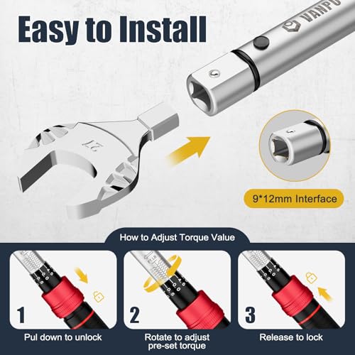 VANPO HVAC Torque Wrench 10–80 Ft-lb, 9×12mm, Adjustable Click Torque Wrench with Open End Heads (17–32mm), ±3% Accuracy for Mini Split AC & Refrigeration Flare Nut Installation - Image 2