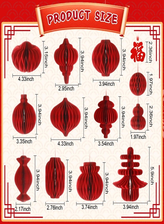 Leinuosen 46 Pcs Chinese Lunar New Year Decorations 2026 Red Paper Honeycomb Ornaments for Tree 3D Paper Lanterns Foldable Hanging Decorations for Asian Japanese Lunar New Year Festival Party Decor - Image 2