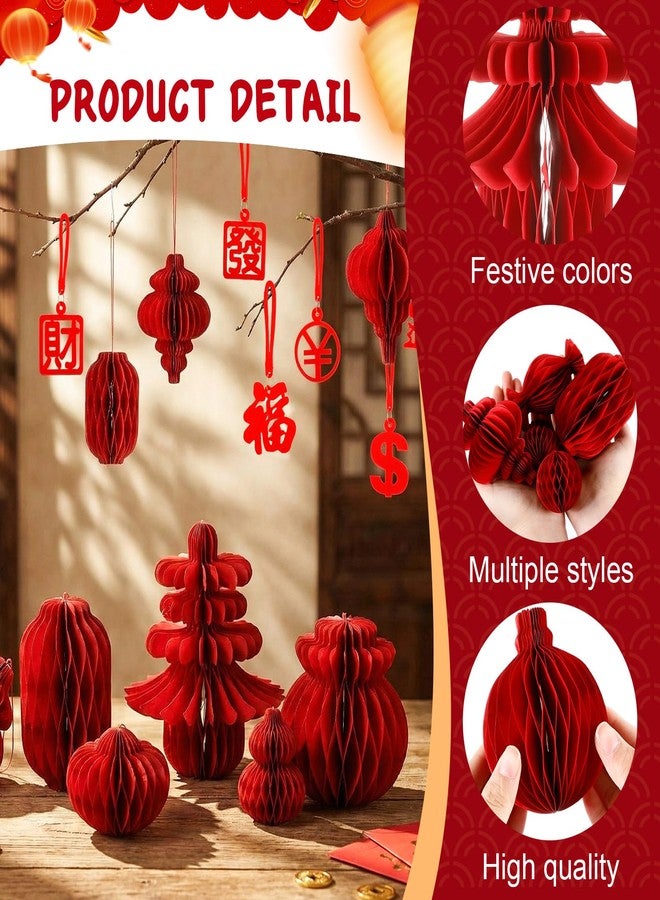 Leinuosen 46 Pcs Chinese Lunar New Year Decorations 2026 Red Paper Honeycomb Ornaments for Tree 3D Paper Lanterns Foldable Hanging Decorations for Asian Japanese Lunar New Year Festival Party Decor - Image 3
