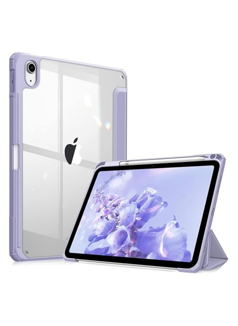 Case Compatible with New iPad 10 (2022) 10.9 with Built-in Pencil Holder, for iPad 10 (2022) 10.9 with Hard Clear Back Cover, (Lavender)