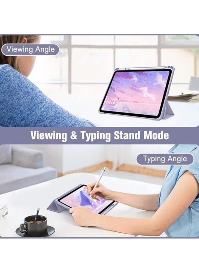 Generic - Case Compatible with New iPad 10 (2022) 10.9 with Built-in Pencil Holder, for iPad 10 (2022) 10.9 with Hard Clear Back Cover, (Lavender) - Image 1