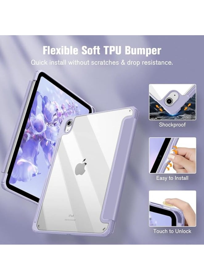 Generic - Case Compatible with New iPad 10 (2022) 10.9 with Built-in Pencil Holder, for iPad 10 (2022) 10.9 with Hard Clear Back Cover, (Lavender) - Image 1