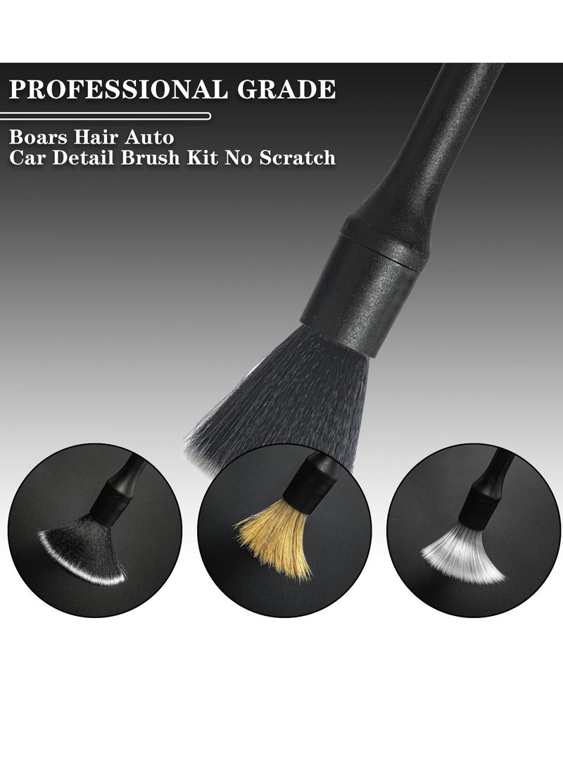 SYOSI Car Detailing Brush Set 3 Pack Auto Detail Brush Kit with 3 PCS Replacement Brush Head and 3 Hooks Soft No Scratch Detailing Brush Car Duster Brushes for Dashboard Engine Bay Air Vents Leather Seat  - Image 3