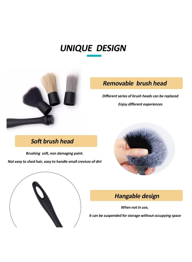 SYOSI Car Detailing Brush Set 3 Pack Auto Detail Brush Kit with 3 PCS Replacement Brush Head and 3 Hooks Soft No Scratch Detailing Brush Car Duster Brushes for Dashboard Engine Bay Air Vents Leather Seat  - Image 4