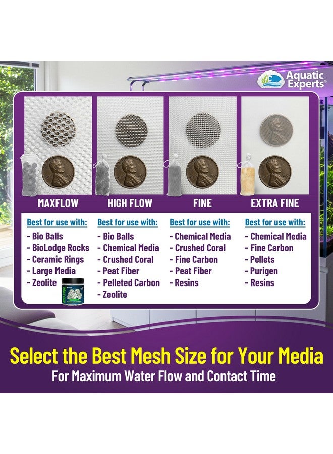 Aquatic Experts Fine Aquarium Media Bag, Durable Drawstring Bags for Fish Tank Filters, 450 Micron Mesh, (Fine, 3"x 8" - 4 Pack) - Image 4
