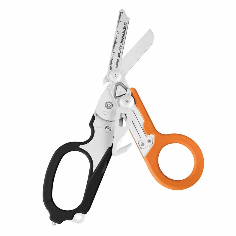 LEATHERMAN LEATHERMAN, Raptor Rescue, 6-in-1 Heavy-Duty Emergency/Trauma Shears with Carbide Glass Breaker & Strap Cutter, Made in the USA, Utility Holster Included, Black-Orange, With Utility Holster  - Image 1