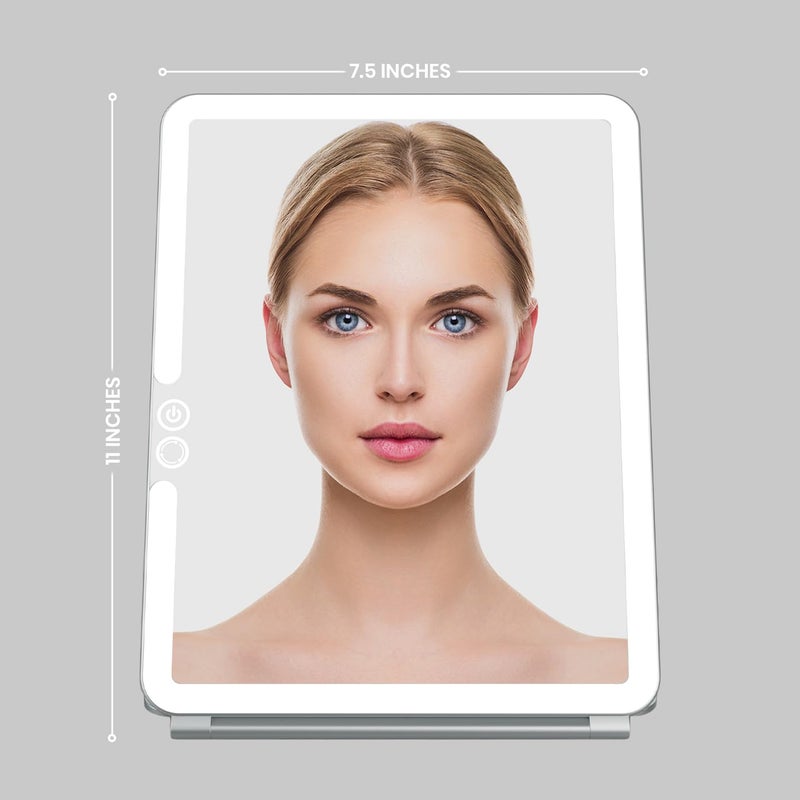 لونا لندن Luna London Eclipse LED Lighted Travel Vanity Makeup Mirror | 3 لون ضوء مضغوط مضغوط محمولة مضاءة قابلة لإعادة الشحن مرآة إضاءة | مثالي لمكياج السفر وتلبية الجمال | الطباشير الرمادي  - Image 3