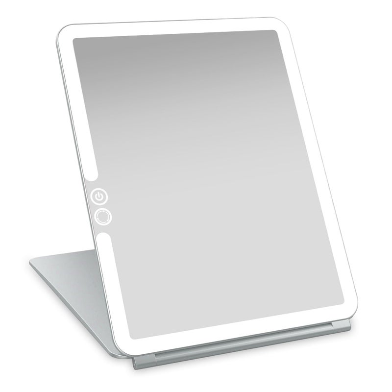 لونا لندن Luna London Eclipse LED Lighted Travel Vanity Makeup Mirror | 3 لون ضوء مضغوط مضغوط محمولة مضاءة قابلة لإعادة الشحن مرآة إضاءة | مثالي لمكياج السفر وتلبية الجمال | الطباشير الرمادي  - Image 1