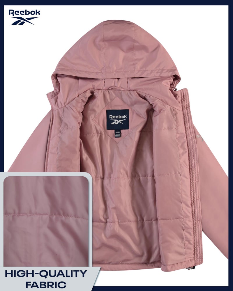 Reebok Womens Windbreaker Jacket - Lightweight Wind Water Resistant Insulated Zip Up Jackets for Women with Pockets & Hood, Size Small, Dusty Rose - Image 4