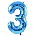 TONIFUL 40 Inch Blue Large Numbers Balloon 09 Foil Mylar Big Number 3 Balloon Digital 3 for 2026 Graduation New Year Eve Birthday PartyWedding Bridal Shower Engagement Photo Shoot Anniversary - Image 3