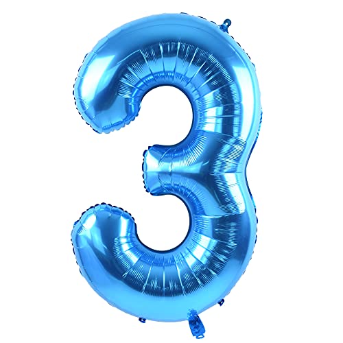 TONIFUL 40 Inch Blue Large Numbers Balloon 09 Foil Mylar Big Number 3 Balloon Digital 3 for 2026 Graduation New Year Eve Birthday PartyWedding Bridal Shower Engagement Photo Shoot Anniversary - Image 1